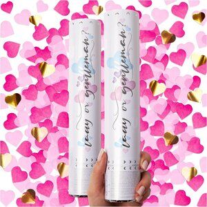 Pink Gender Reveal Confetti Cannons Party Supplies (Set of 2)